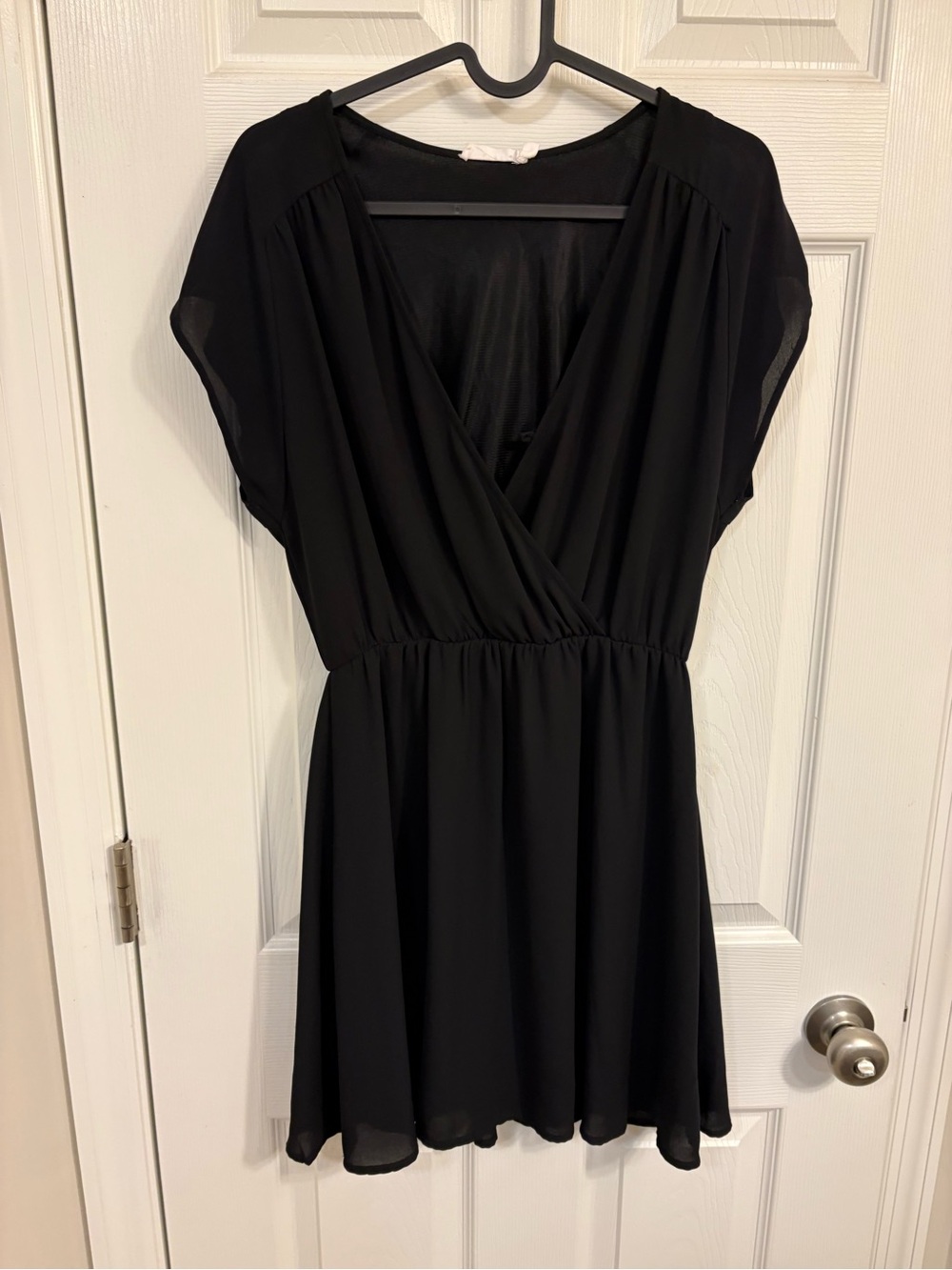Lush Black Chiffon Surplice V-Neck Wrap Dress Size Small